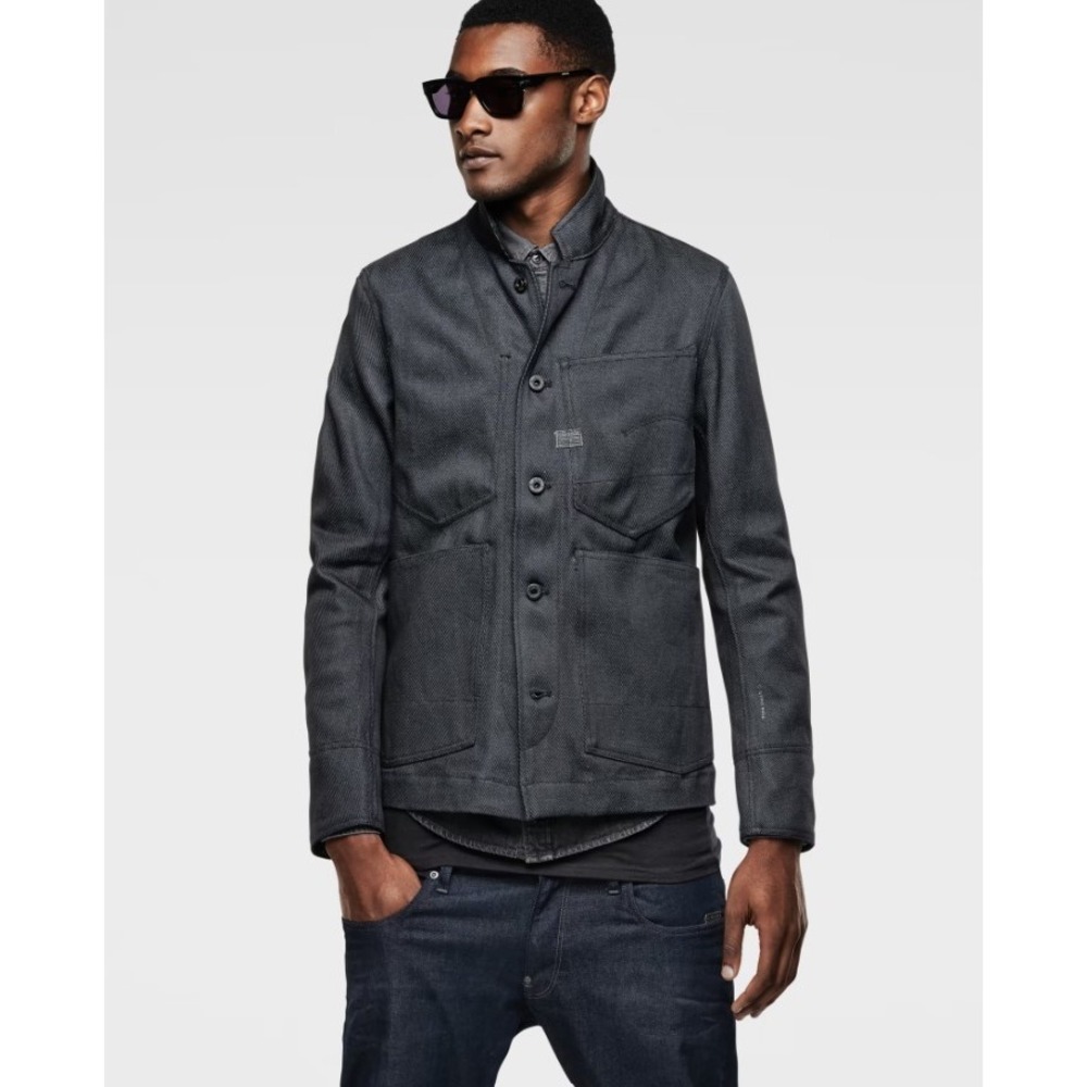 G-Star Raw Type C Worker Bazer Mens XXXL 3XL Black Raw Denim Button Front Jacket
